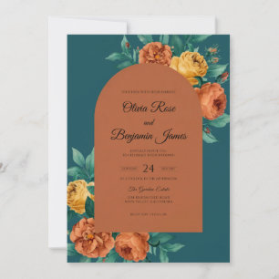 Teal Terracotta Rose Wedding Invitation