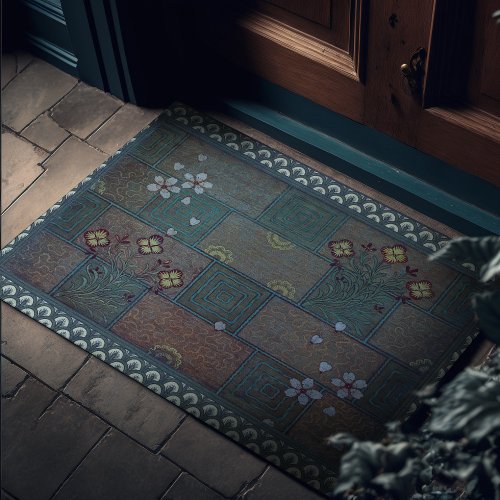 Teal Terracotta Tiling Walter Crane Designs Doormat