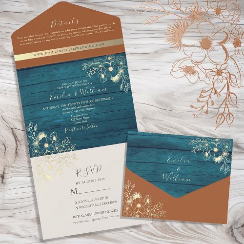 Teal Terracotta Wedding All In One Invitation