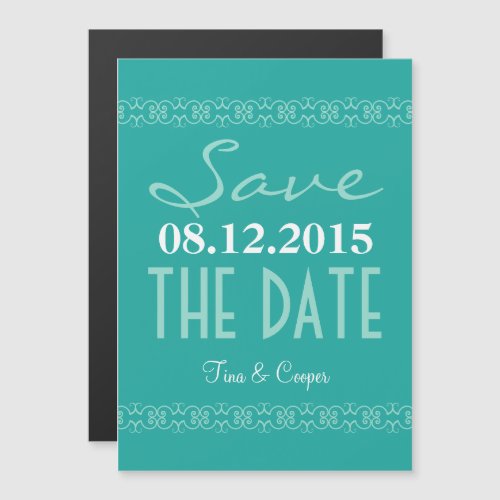 Teal Text Save The Date Magnetic Wedding Invites