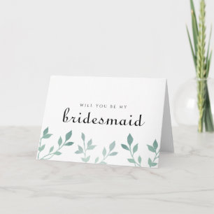 Teal Textured Botanical Will You Be My Bridesmaid Card