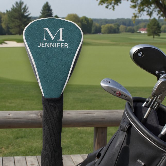 Teal Textured Leather Monogram Personalized Name Golf Head Cover (Creator Uploaded)