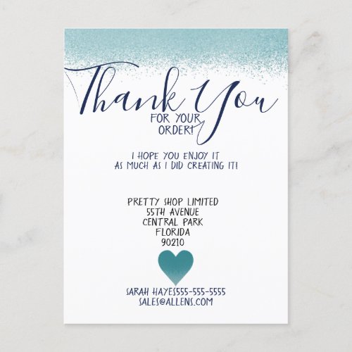 teal Thank you for your order Business Insert Postcard