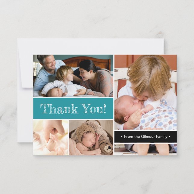Teal Thank You Introducing Second baby Photos Anno Card (Front)