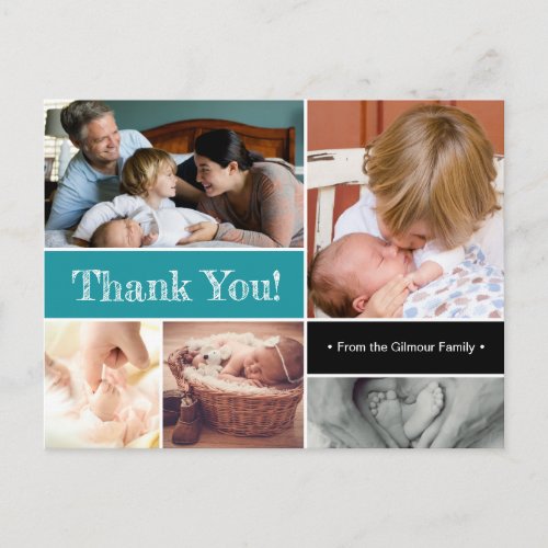 Teal Thank You Introducing Second baby Photos Announcement Postcard