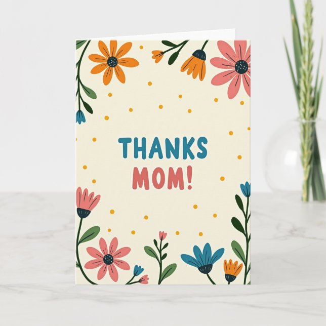 Teal Thanks Mom Floral Card (Front)