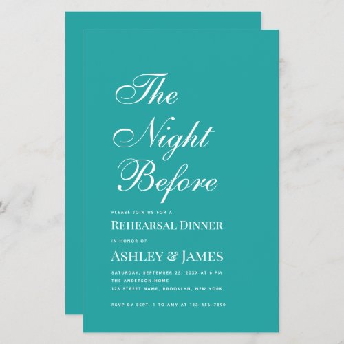 Teal The Night Before Rehearsal Dinner Invitation