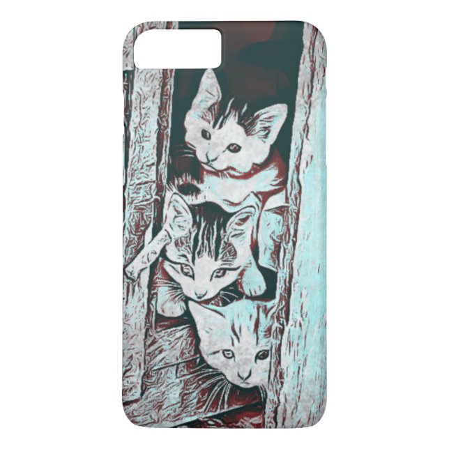 Teal Three Little Kittens Peeking Out Phone Case (Back)