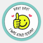 Teal Thumbs Up Smile Face Kind School Reward  Classic Round Sticker