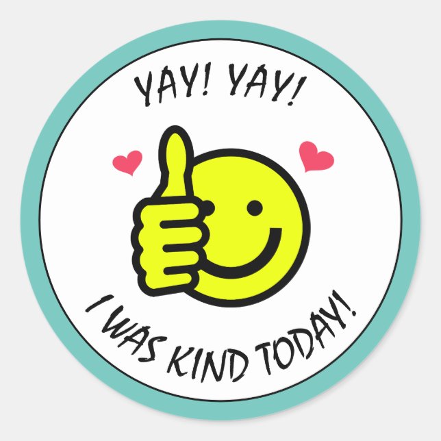 Teal Thumbs Up Smile Face Kind School Reward  Classic Round Sticker (Front)