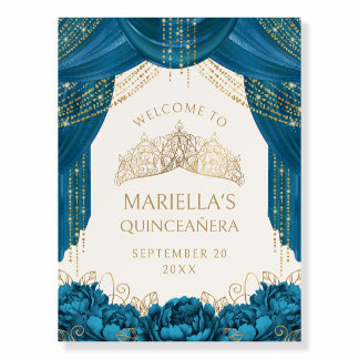 Teal Tiara Crown Quinceanera Welcome Foam Board