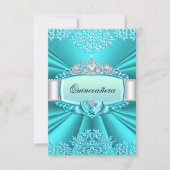 Teal Tiara Damask Quinceanera Invitation (Front)