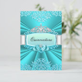 Teal Tiara Damask Quinceanera Invitation (Standing Front)