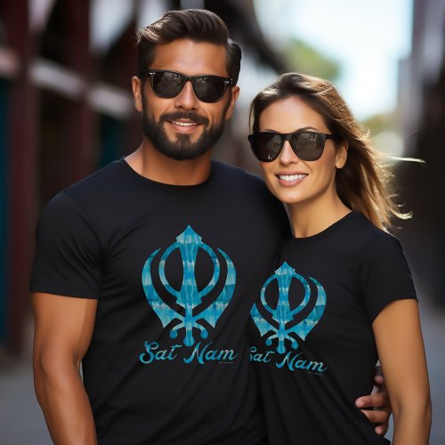 Teal Tie Dye Khanda Sikh Sikhism Symbol Black T_Shirt