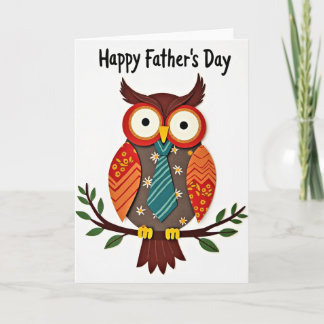 Teal Tie Owl Fathers Day Card