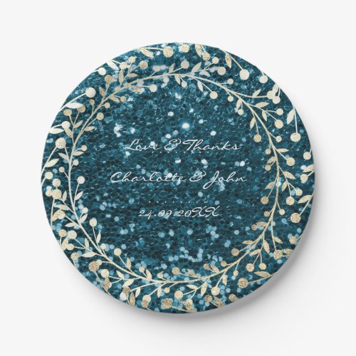 Teal Tiffany Glitter Foxier Gold Wreath Garland Paper Plates