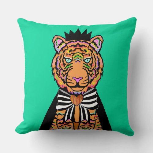 Teal Tiger King Square Pillow