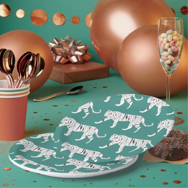 Teal Tiger Paper Plates (Multi)