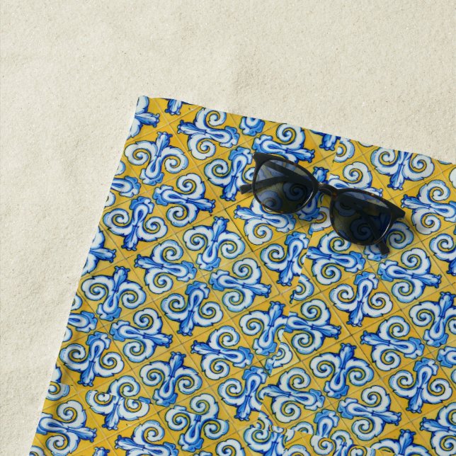 Teal  Tile Design Beach Towel (In Situ)