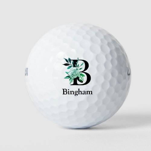Teal Tint Floral Monogram Letter B Golf Balls