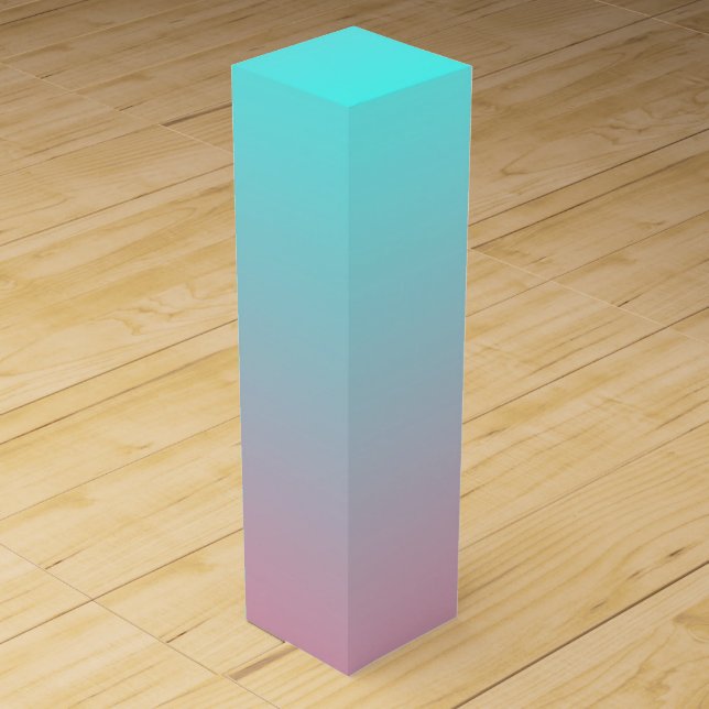 Teal to Pink Simple Gradient Blended Background Wine Gift Box (Front)