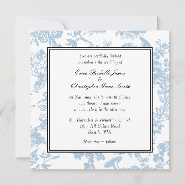 Teal Toile Wedding Invitation (Front)