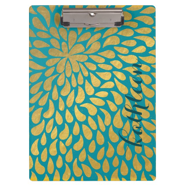 Teal Tones Abstract Gold Droplets Clipboard (Front)