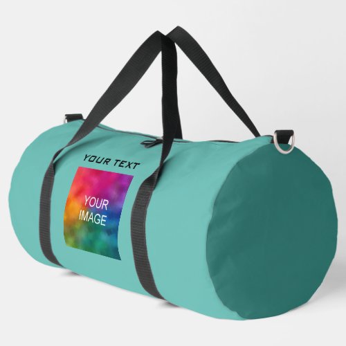 Teal Tones Photo Text Modern Custom Template Large Duffle Bag