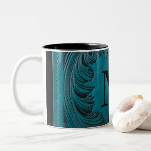 Teal Tooled Faux Leather Western Floral Decor Two-Tone Coffee Mug