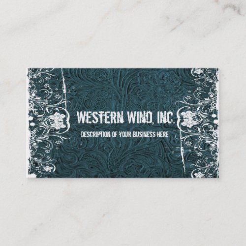 Teal Tooled Leather and Lace Business Card