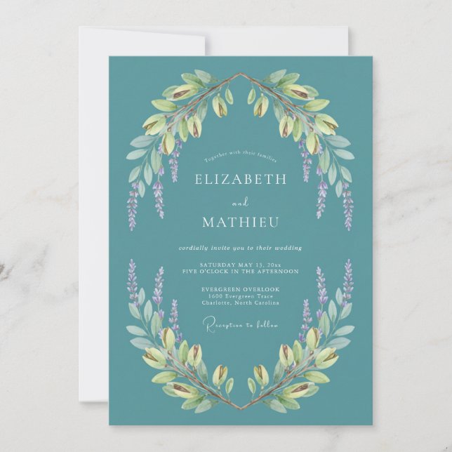 Teal Tranquil Botanical Wedding Invitation (Front)