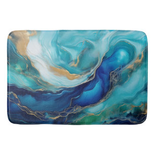 Teal Tranquility: Abstract Oceanic Art Bath Mat