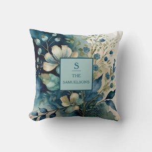 Teal Tranquility: Botanical Bliss Throw Pillow