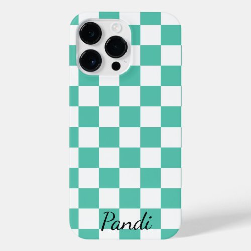 Teal Tranquility Chic Teal  White Checkered iPhone 14 Pro Max Case