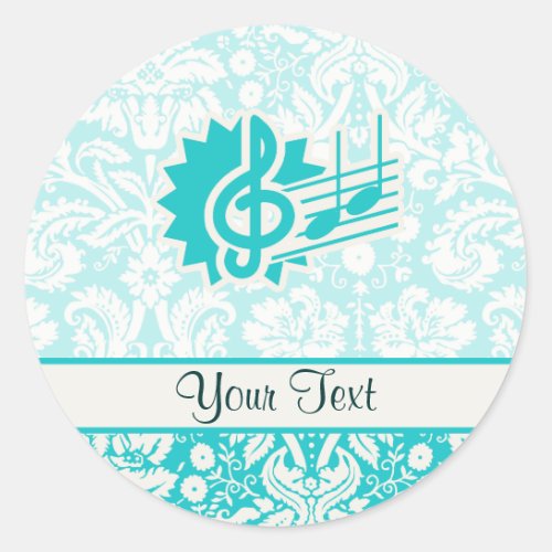 Teal Treble Clef Classic Round Sticker