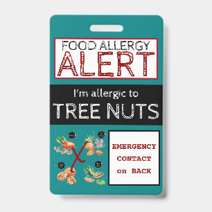 Teal Tree Nut Food Allergy Alert Label Badge