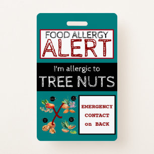 Teal Tree Nut Food Allergy Alert Label Badge