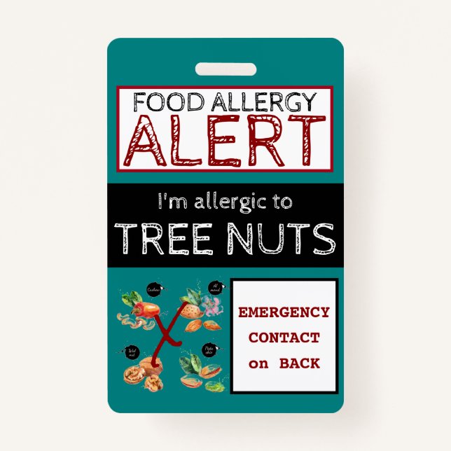 Teal Tree Nut Food Allergy Alert Label Badge (Front)