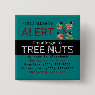 Teal Tree Nut Food Allergy Alert Label Button