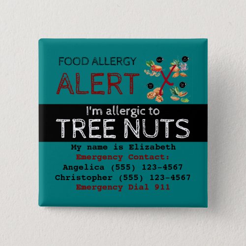 Teal Tree Nut Food Allergy Alert Label Button