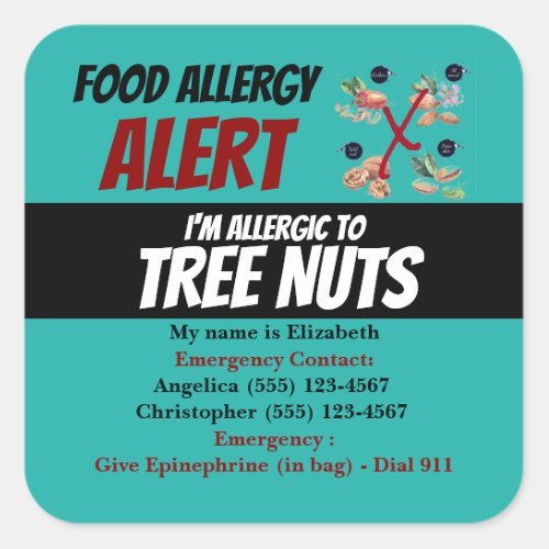 Teal Tree Nut Food Allergy Alert Warning Label