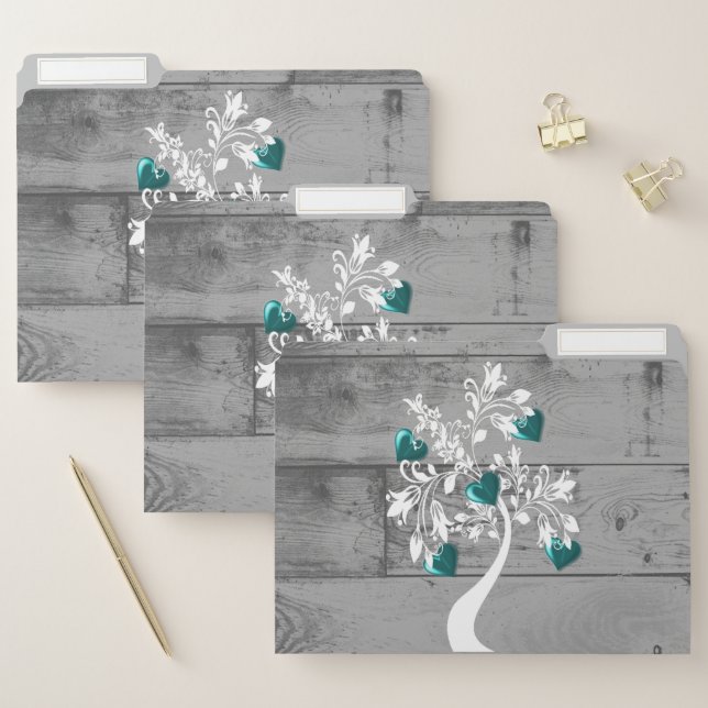 Teal Tree of Hearts File Folders (Set)