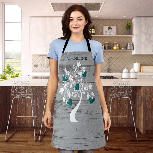 Teal Tree of Hearts Personalized Apron