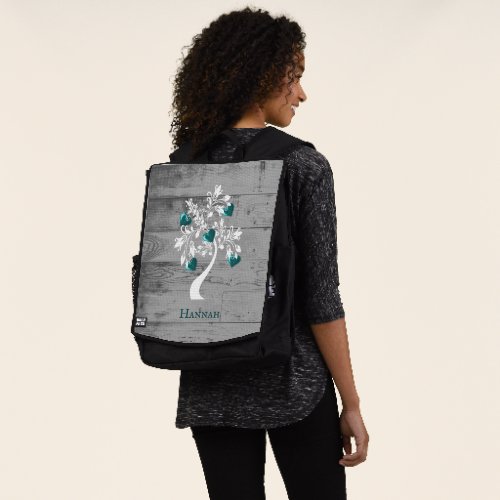 Teal Tree of Hearts Personalized Backpack