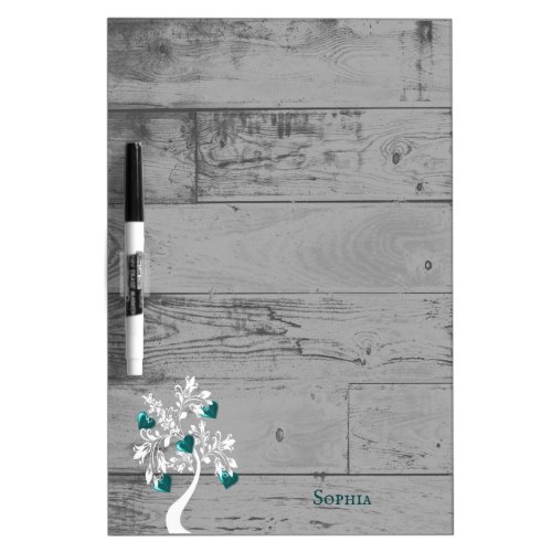 Teal Tree of Hearts Personalized Dry Erase Board