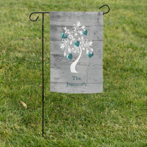 Teal Tree of Hearts Personalized Garden Flag