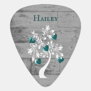 Teal Tree of Hearts Personalized Guitar Pick