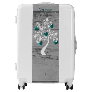 Teal Tree of Hearts Personalized Luggage