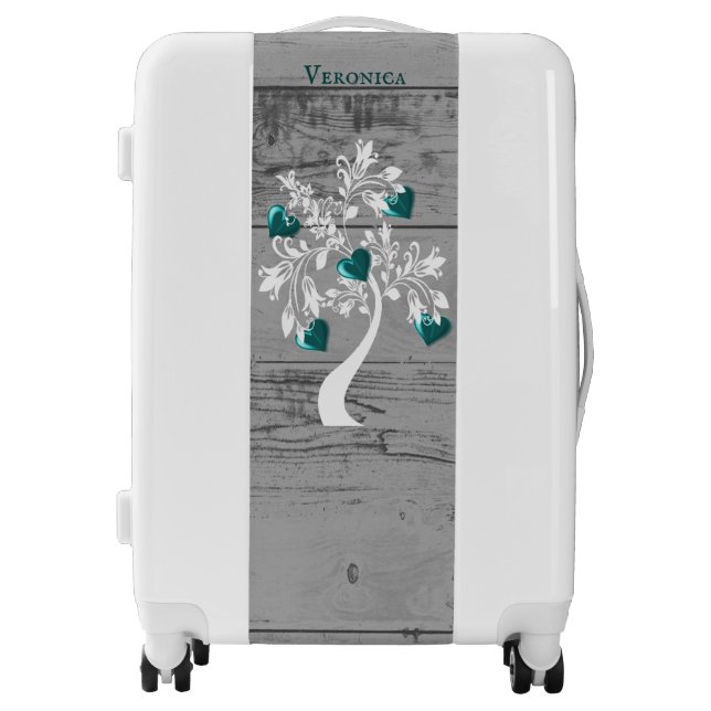 Teal Tree of Hearts Personalized Luggage (Front)