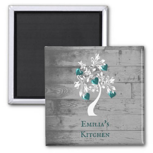 Teal Tree of Hearts Personalized Magnet